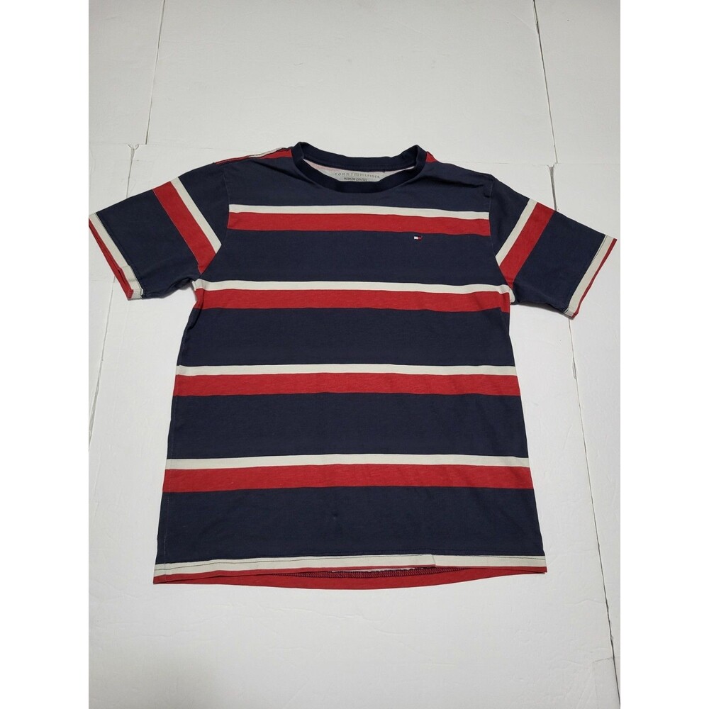 L5)Tommy Hilfiger Navy Red White Striped Short Sleeve T-Shirt Size Kids M(10/12)
